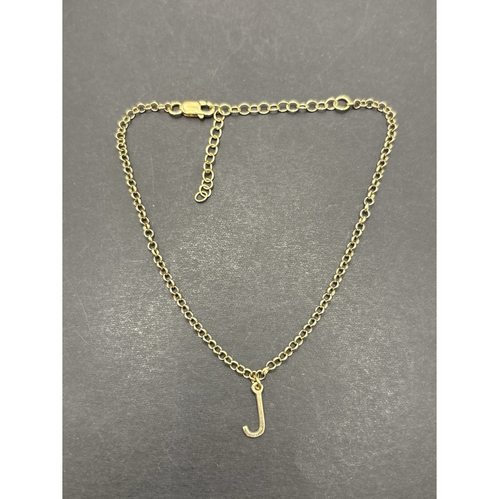8-10" Gold Sterling Silver Anklet "J" Charm 925 H21